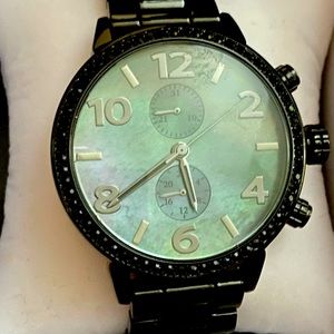 Oversize Black Diamonique Panther Link Bracelet Watch